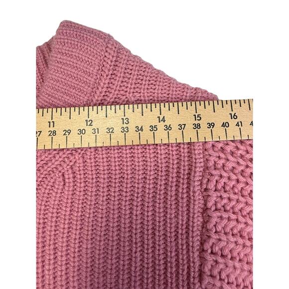 STAUD Pink Chunky Knit Sweater Balloon Sleeve Wool Blend Size L - Picture 6 of 11
